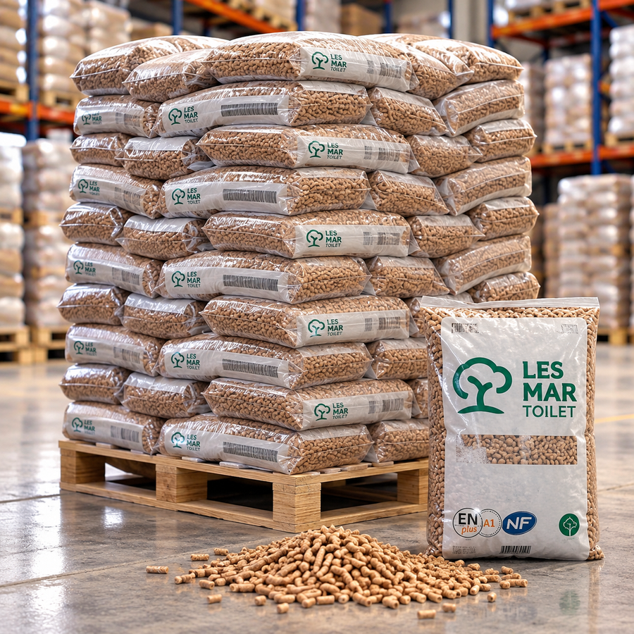 Palete com 77 sacos de grânulos Lesmar certificados ENPLUS Pin 100% 15 kg
